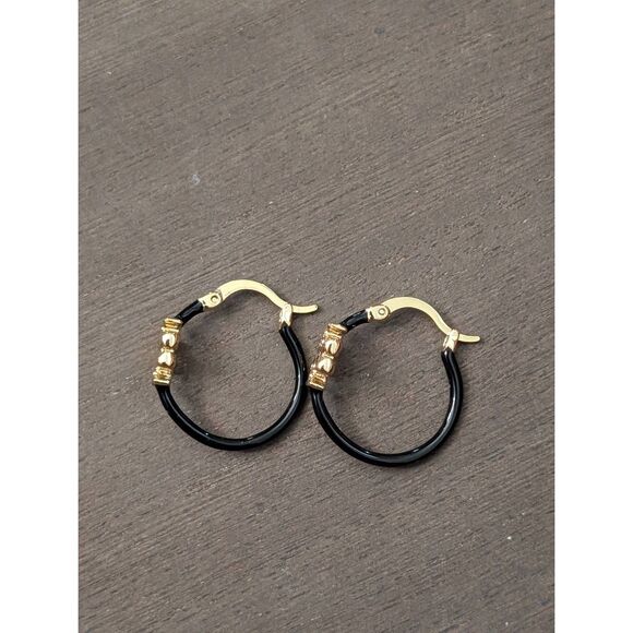 Tory Burch Icon Hidden Hoop Earrings | Neiman Marcus TORY BURCH Black Eleanor Hoop Earrings